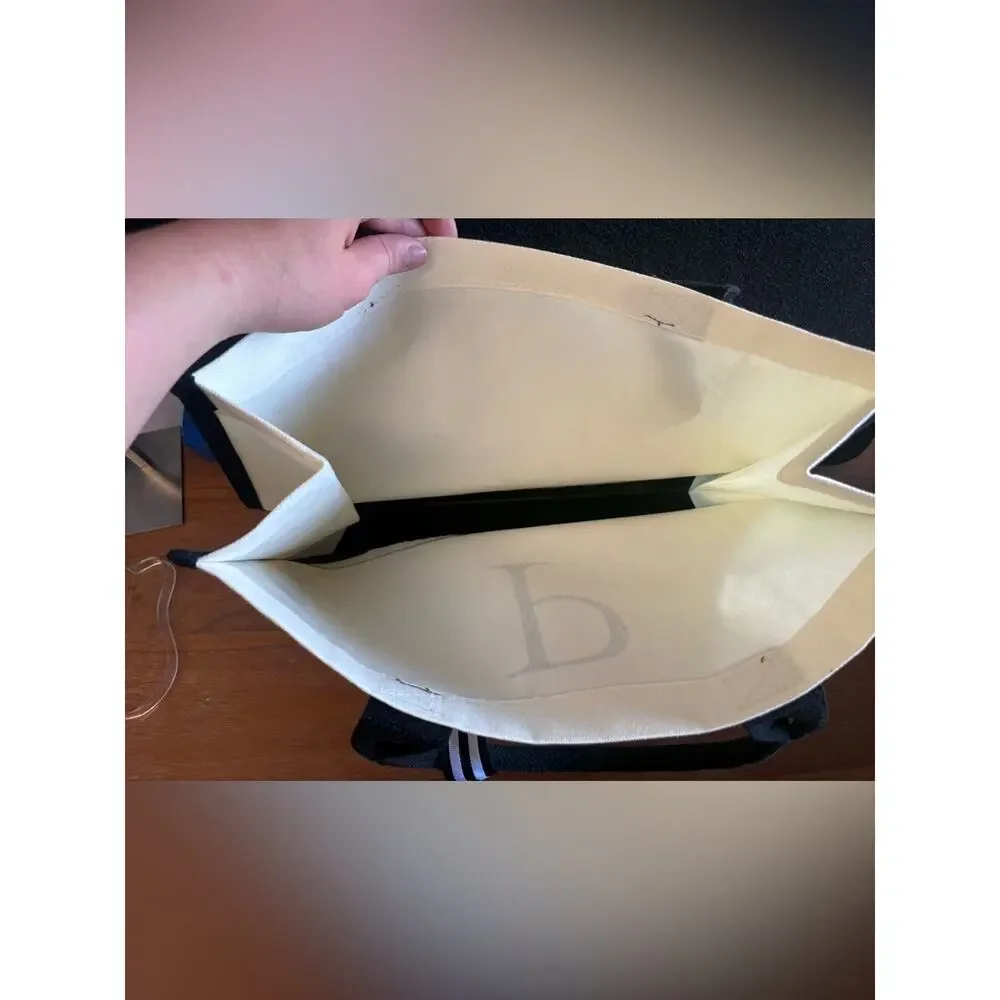 Canvas Monogram Tote Bag with Black & White Colorblock NWOT